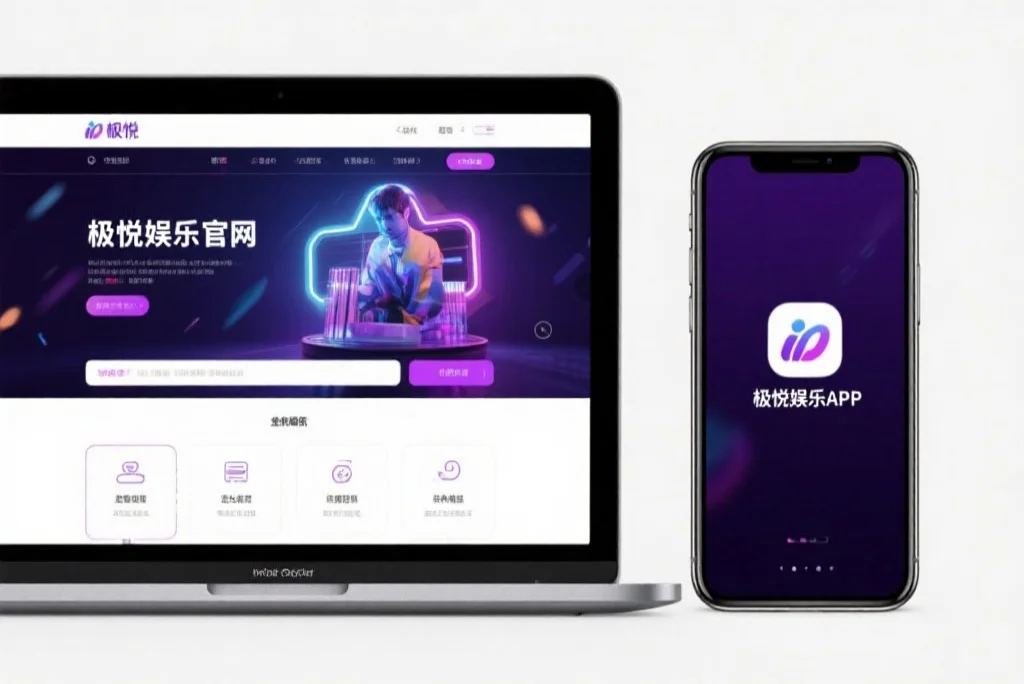 一台笔记本电脑屏幕上显示着金海岸2娱乐官网的界面，旁边是一部手机显示着金海岸2娱乐APP，两者并列对比
